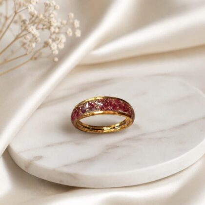 Rose Petal Resin Ring – Gold Stainless Steel Band with Real Dried Flowers